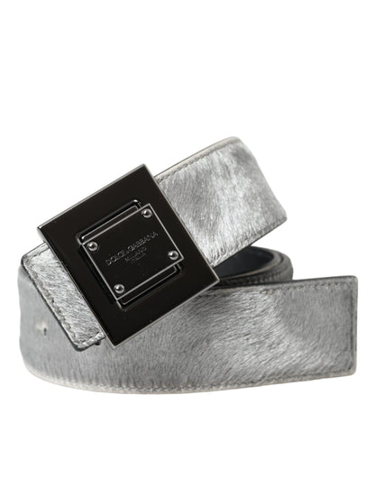  - Silver Leather Square Metal Buckle Belt