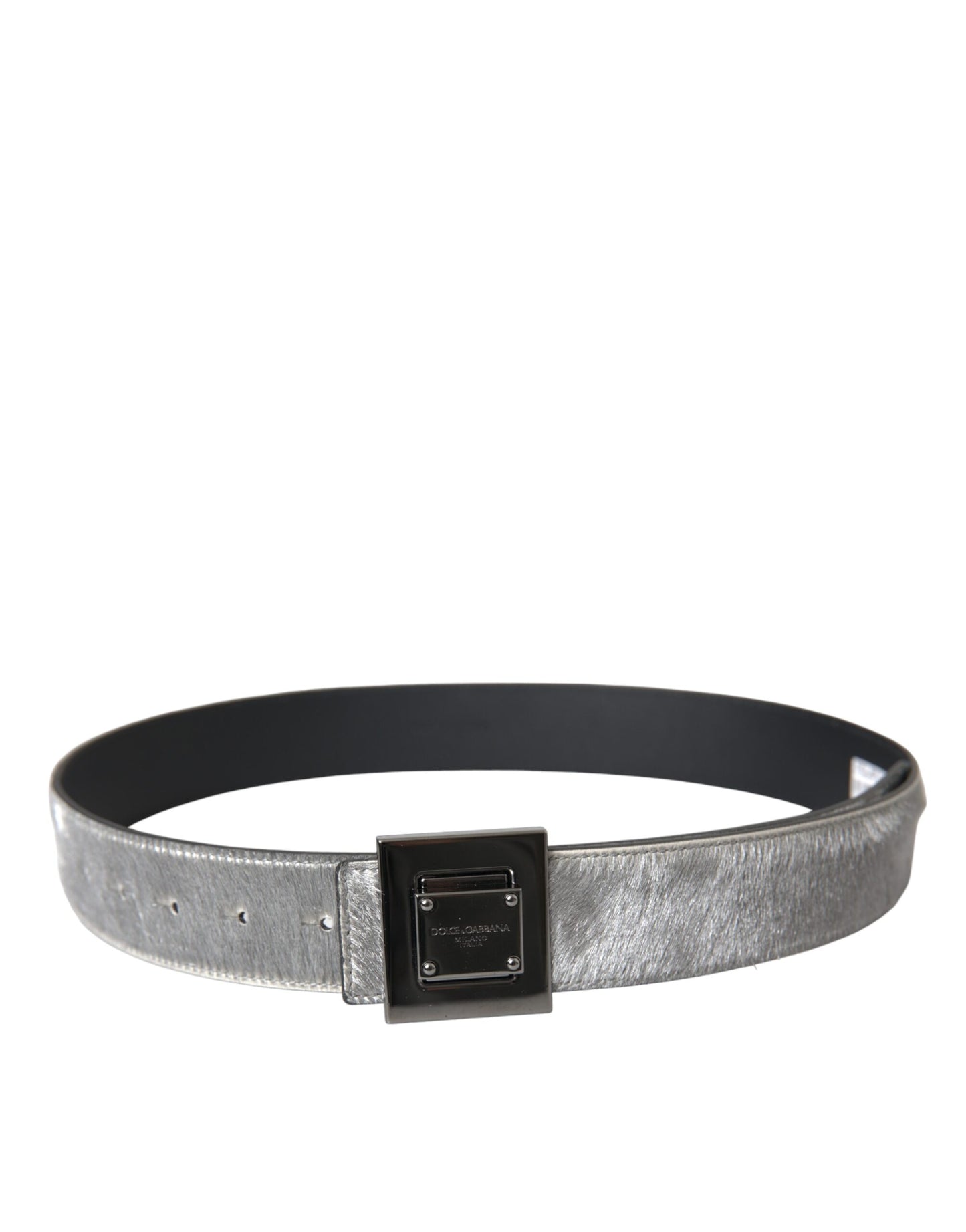  - Silver Leather Square Metal Buckle Belt