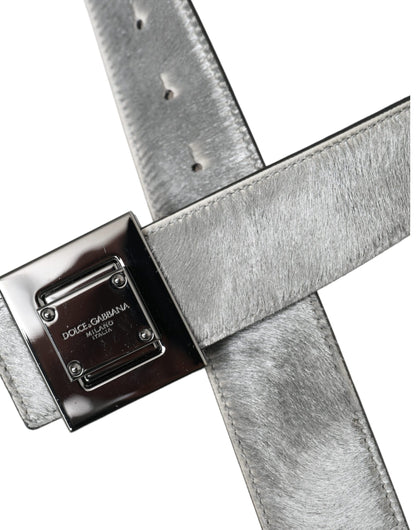  - Silver Leather Square Metal Buckle Belt