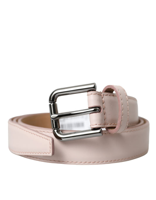  - Light Pink Leather Silver Metal Buckle Belt