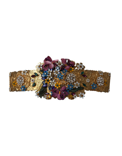  - Multicolor Embellished Floral Crystal Wide Waist Belt