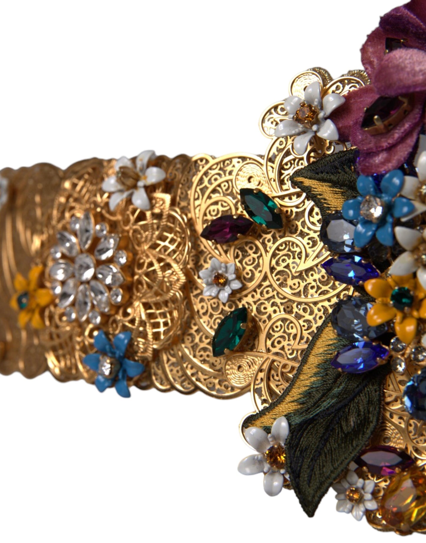  - Multicolor Embellished Floral Crystal Wide Waist Belt