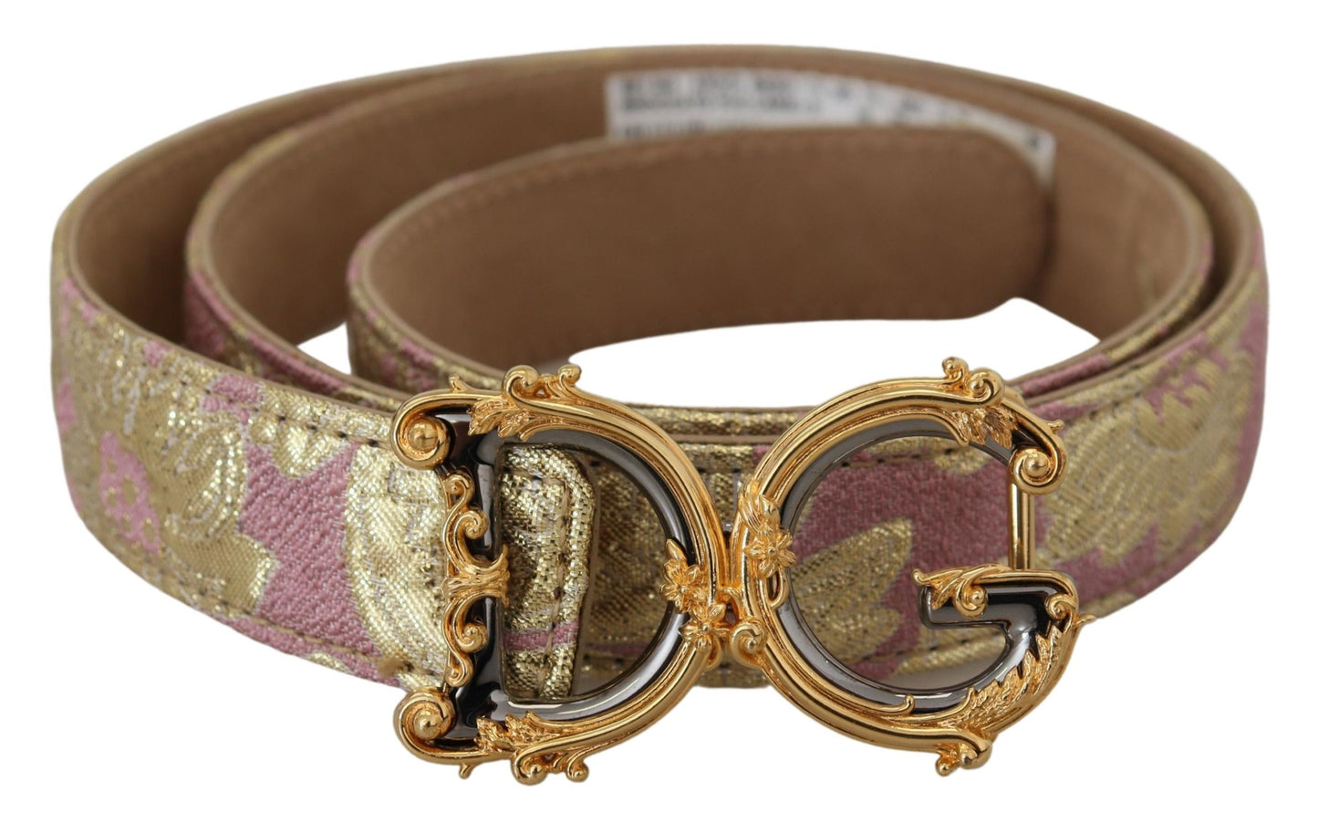  - Pink Jaquard DG Logo Gold Metal Buckle Belt