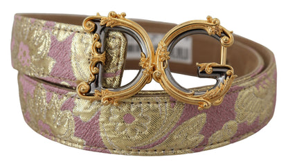  - Pink Jaquard DG Logo Gold Metal Buckle Belt