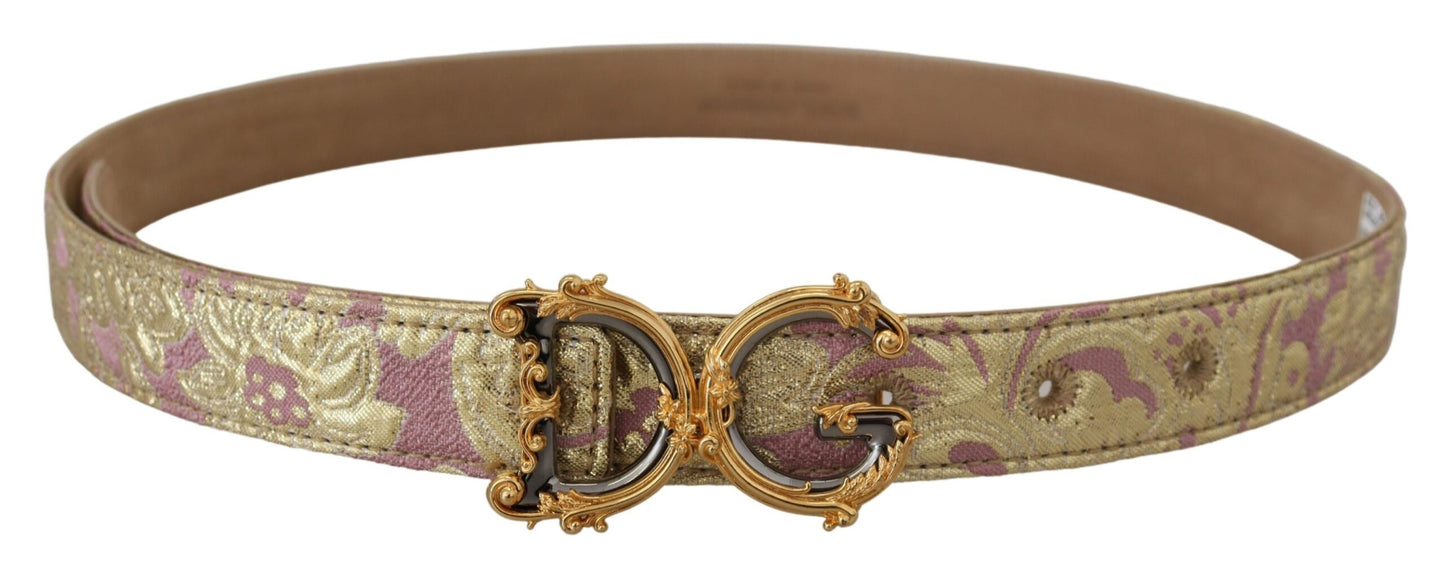  - Pink Jaquard DG Logo Gold Metal Buckle Belt