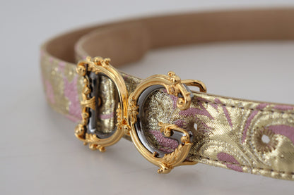  - Pink Jaquard DG Logo Gold Metal Buckle Belt