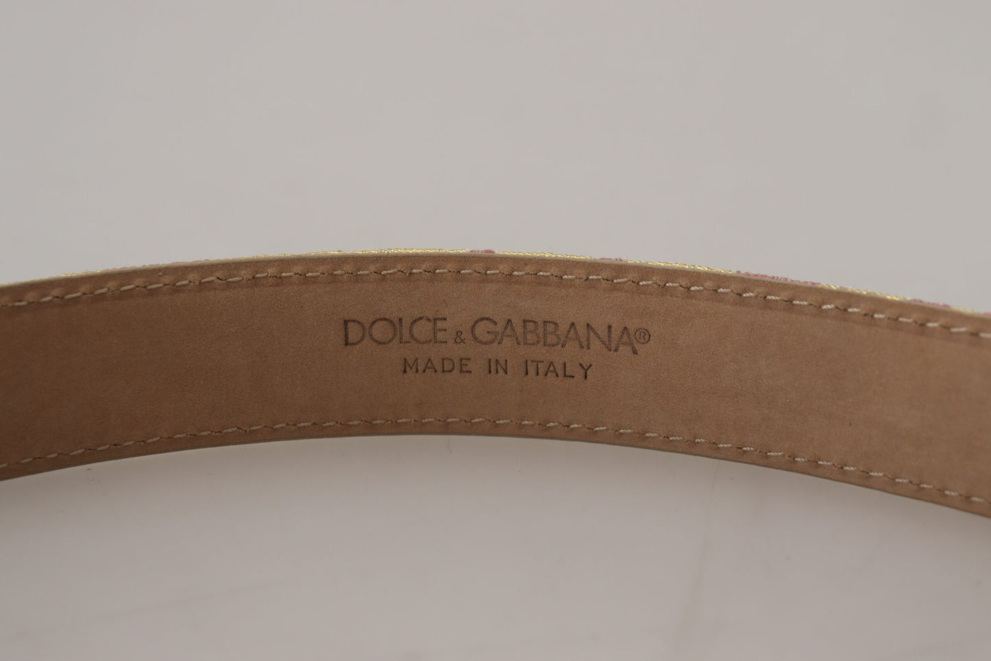  - Pink Jaquard DG Logo Gold Metal Buckle Belt