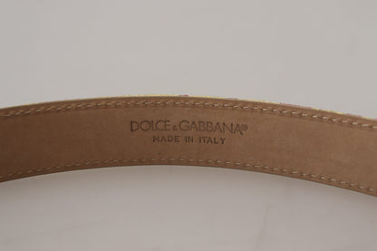  - Pink Jaquard DG Logo Gold Metal Buckle Belt