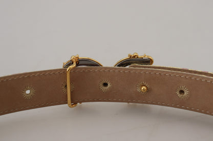  - Pink Jaquard DG Logo Gold Metal Buckle Belt