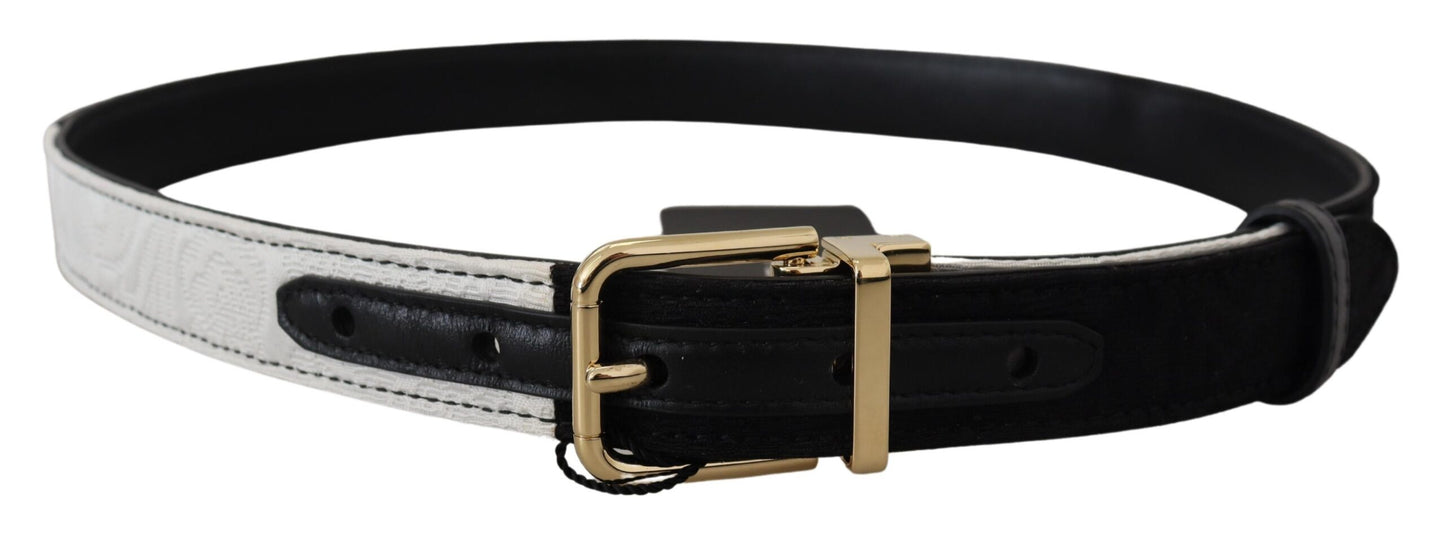  - White Black Patchwork Gold Metal Buckle Belt