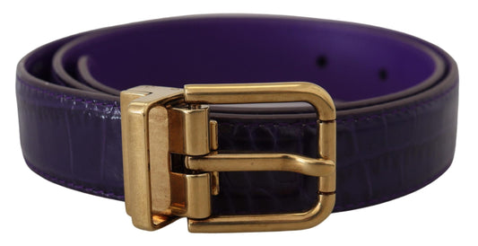  - Purple Exotic Leather Gold Metal Buckle Belt