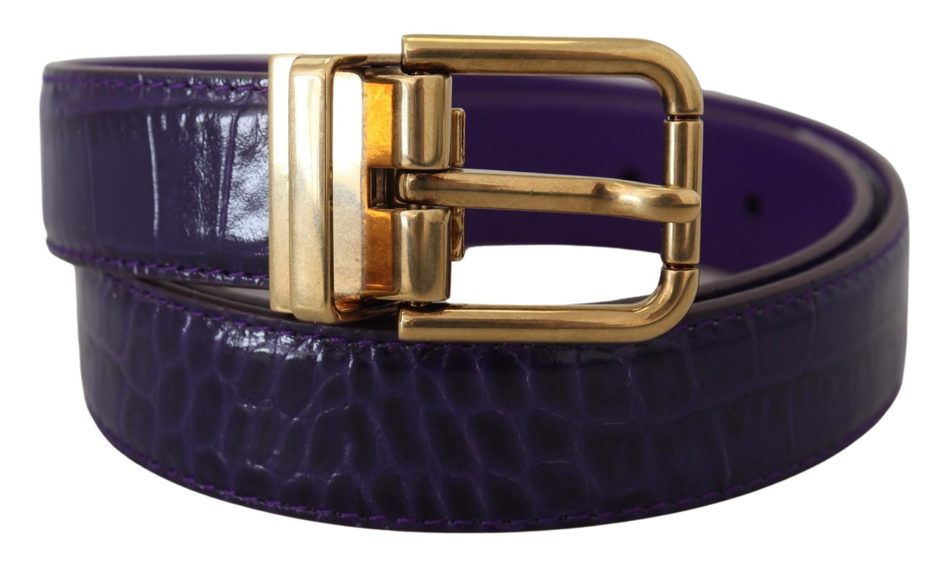 Purple Exotic Leather Gold Metal Buckle Belt by Dolce & Gabbana