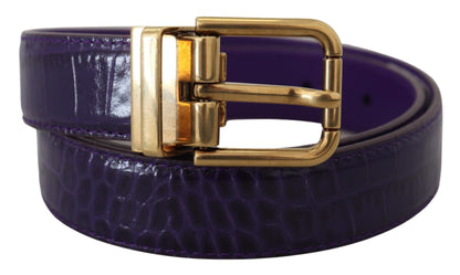  - Purple Exotic Leather Gold Metal Buckle Belt