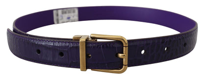  - Purple Exotic Leather Gold Metal Buckle Belt