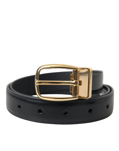  - Black Calf Leather Gold Metal Buckle Belt