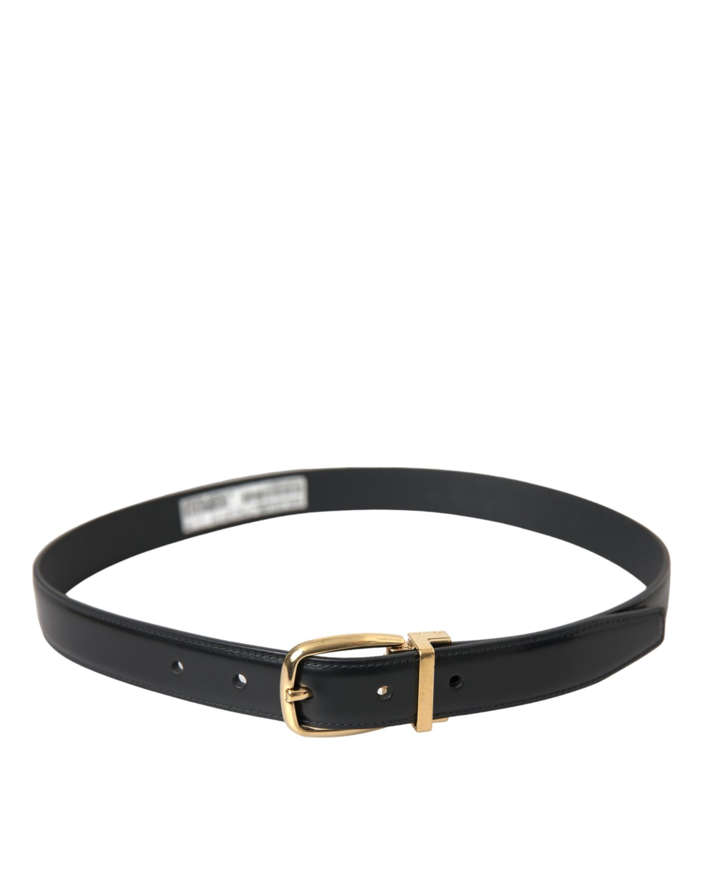  - Black Calf Leather Gold Metal Buckle Belt