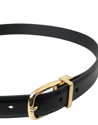  - Black Calf Leather Gold Metal Buckle Belt