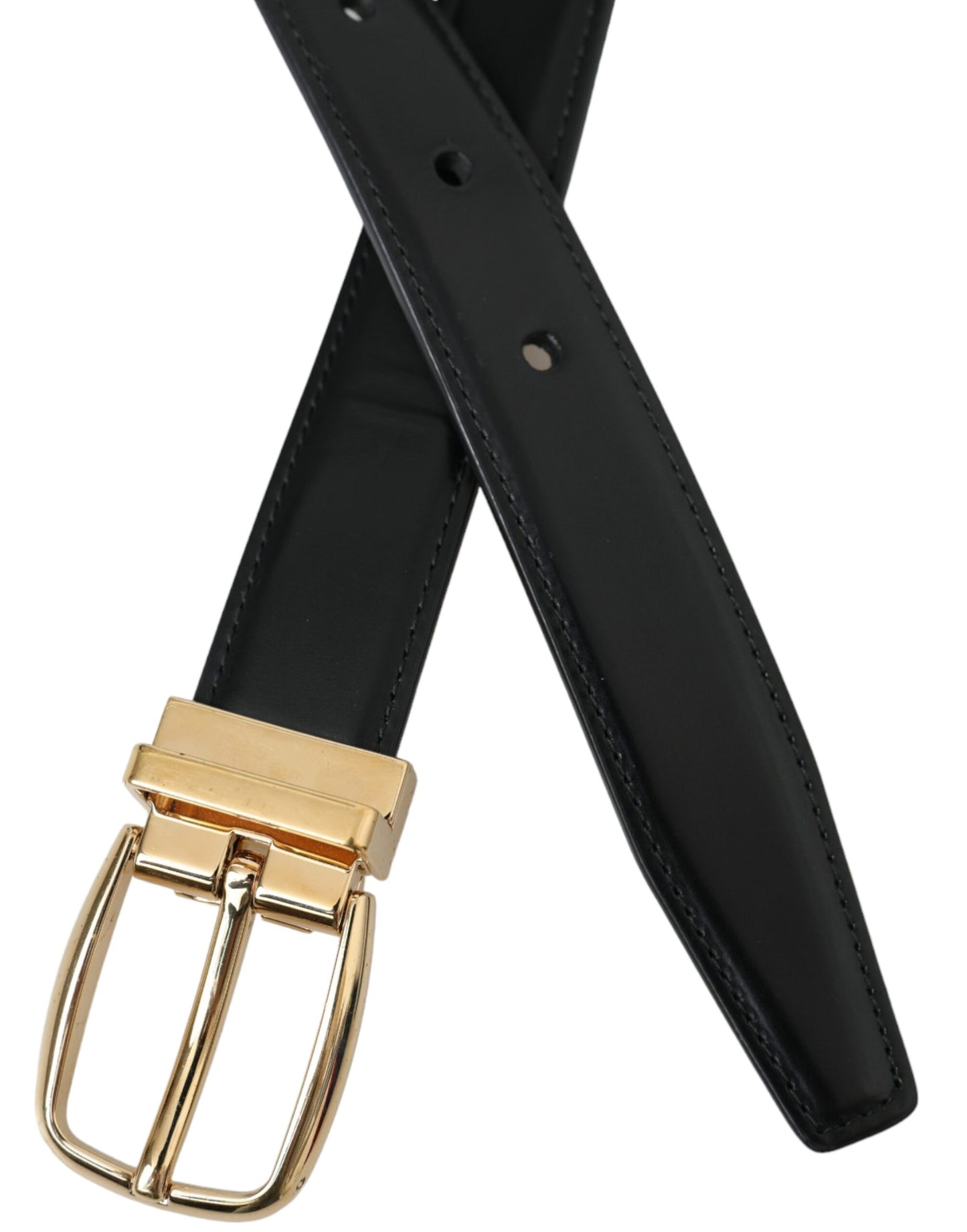  - Black Calf Leather Gold Metal Buckle Belt