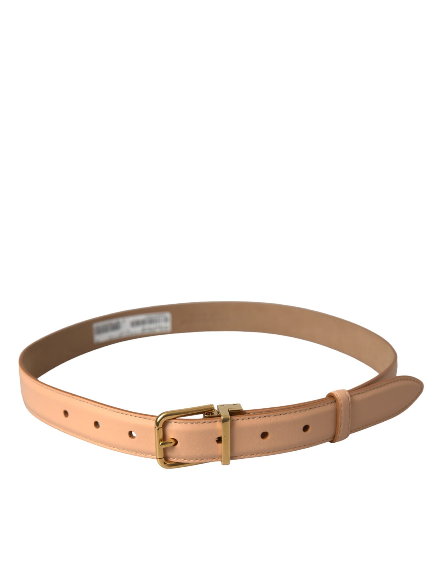  - Beige Calfskin Leather Gold Metal Buckle Belt