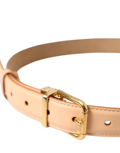  - Beige Calfskin Leather Gold Metal Buckle Belt