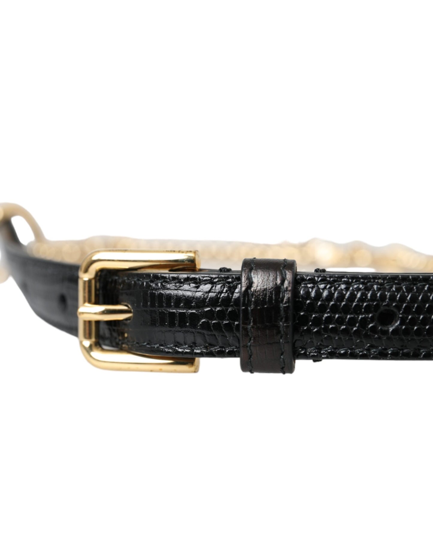  - Black Leather Gold Chain Crystal Waist Women Belt