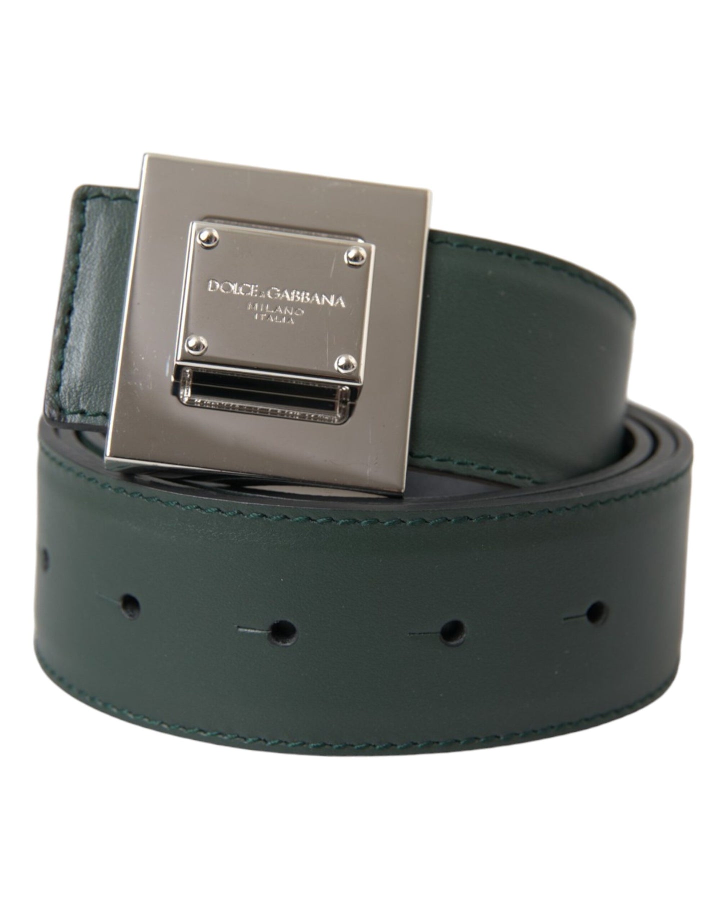  - Green Calf Leather Square Metal Buckle Belt