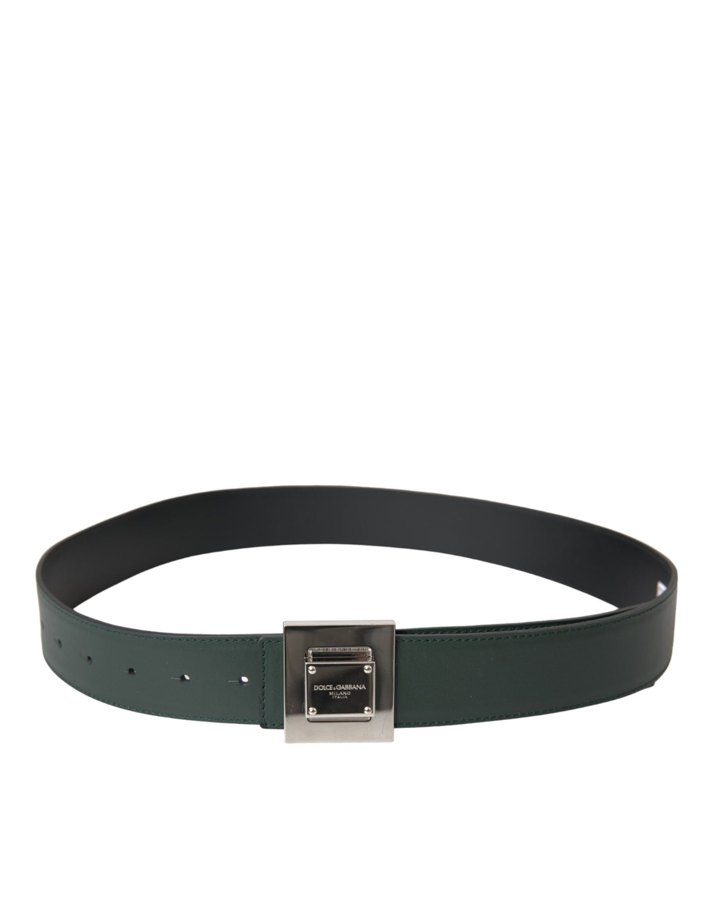  - Green Calf Leather Square Metal Buckle Belt