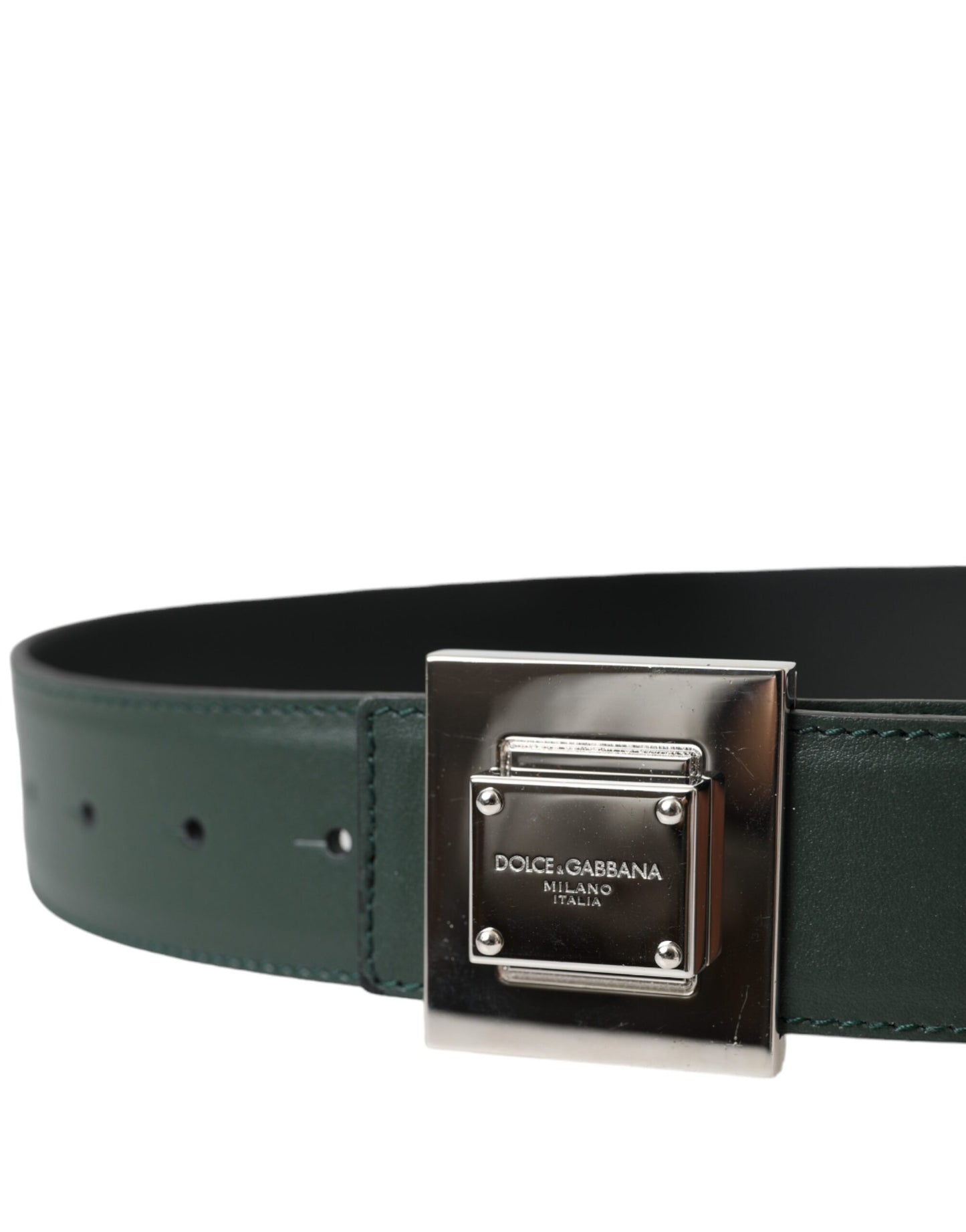  - Green Calf Leather Square Metal Buckle Belt