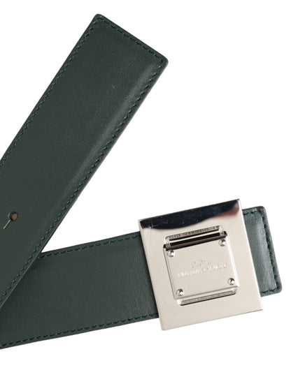  - Green Calf Leather Square Metal Buckle Belt