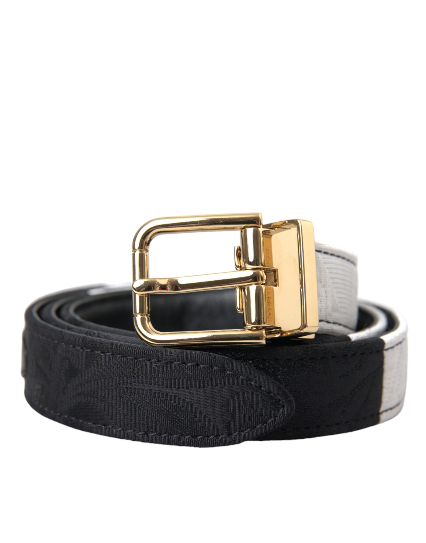  - Black White Patchwork Gold Metal Buckle Belt