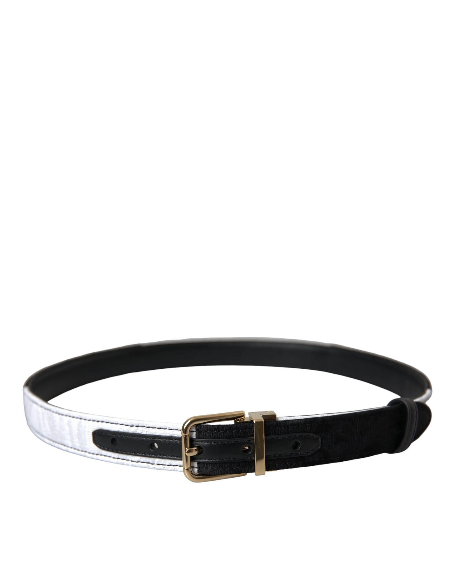  - Black White Patchwork Gold Metal Buckle Belt