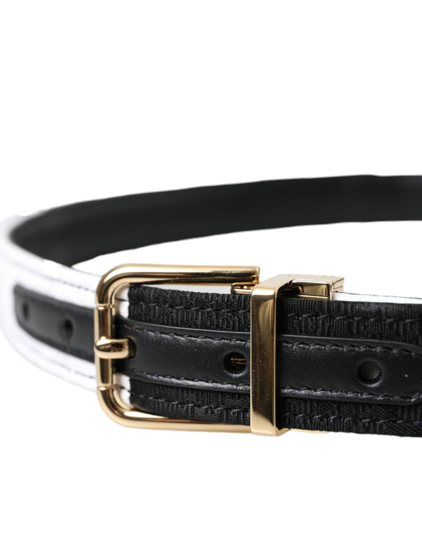  - Black White Patchwork Gold Metal Buckle Belt