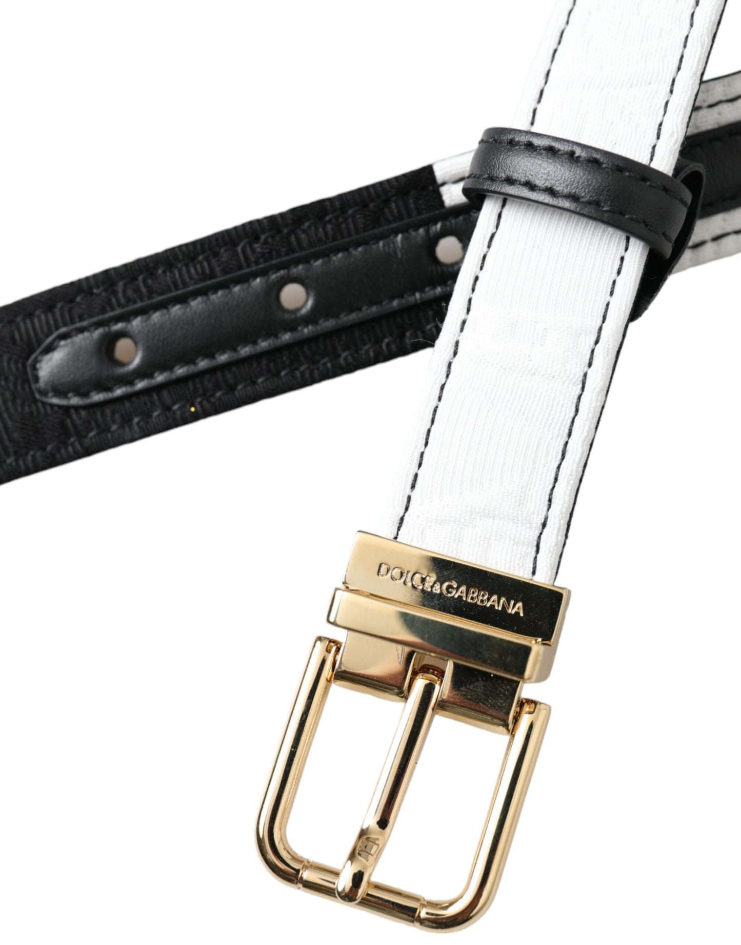  - Black White Patchwork Gold Metal Buckle Belt