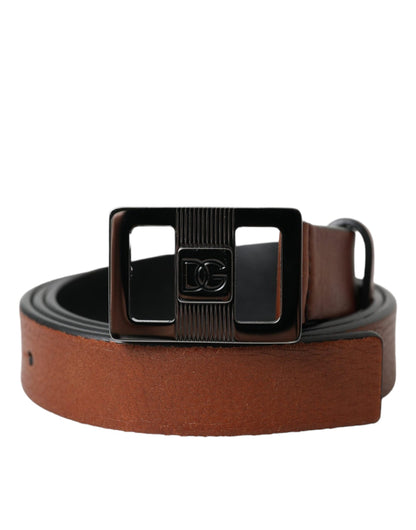  - Dark Brown Leather Square Metal Buckle Belt