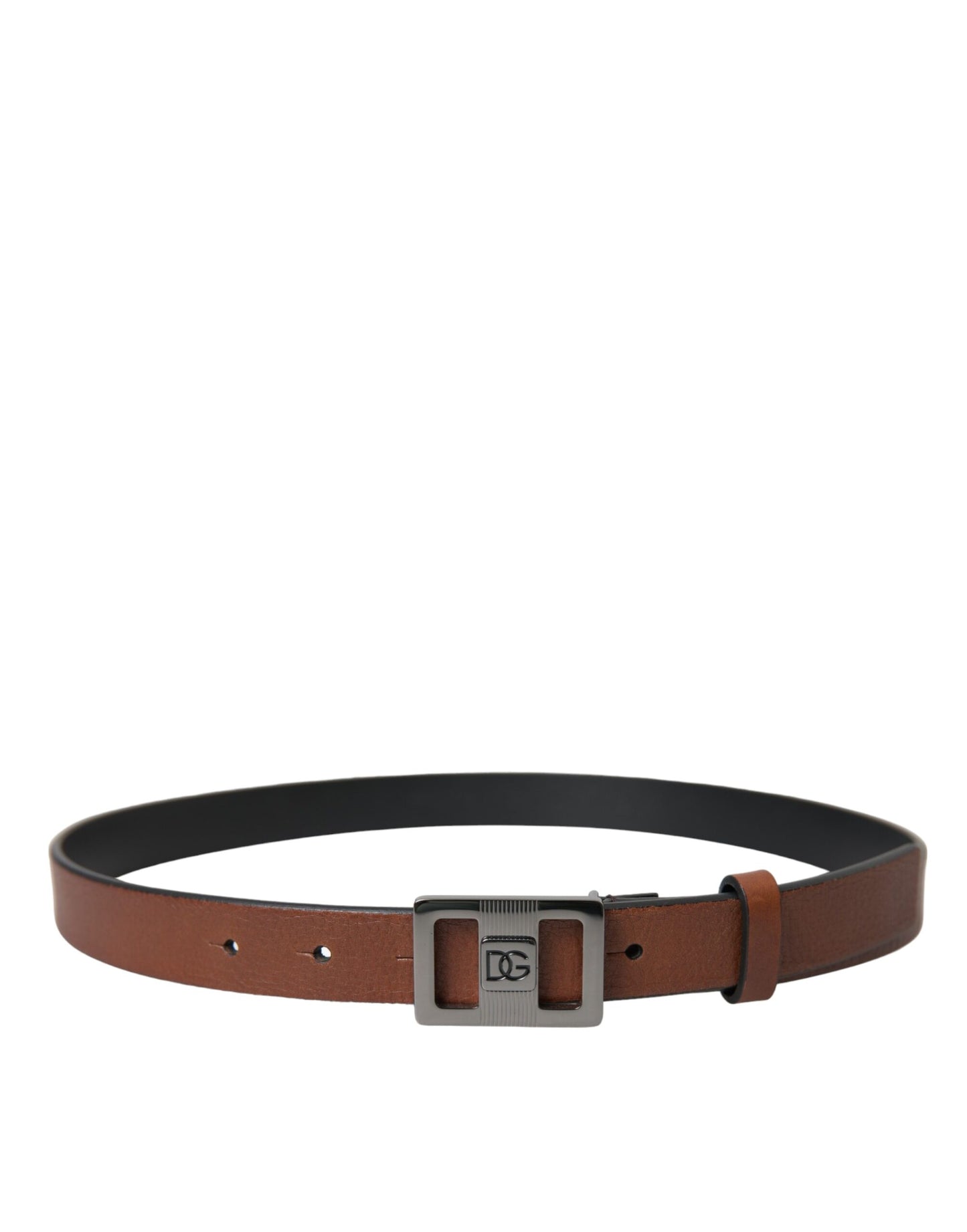  - Dark Brown Leather Square Metal Buckle Belt