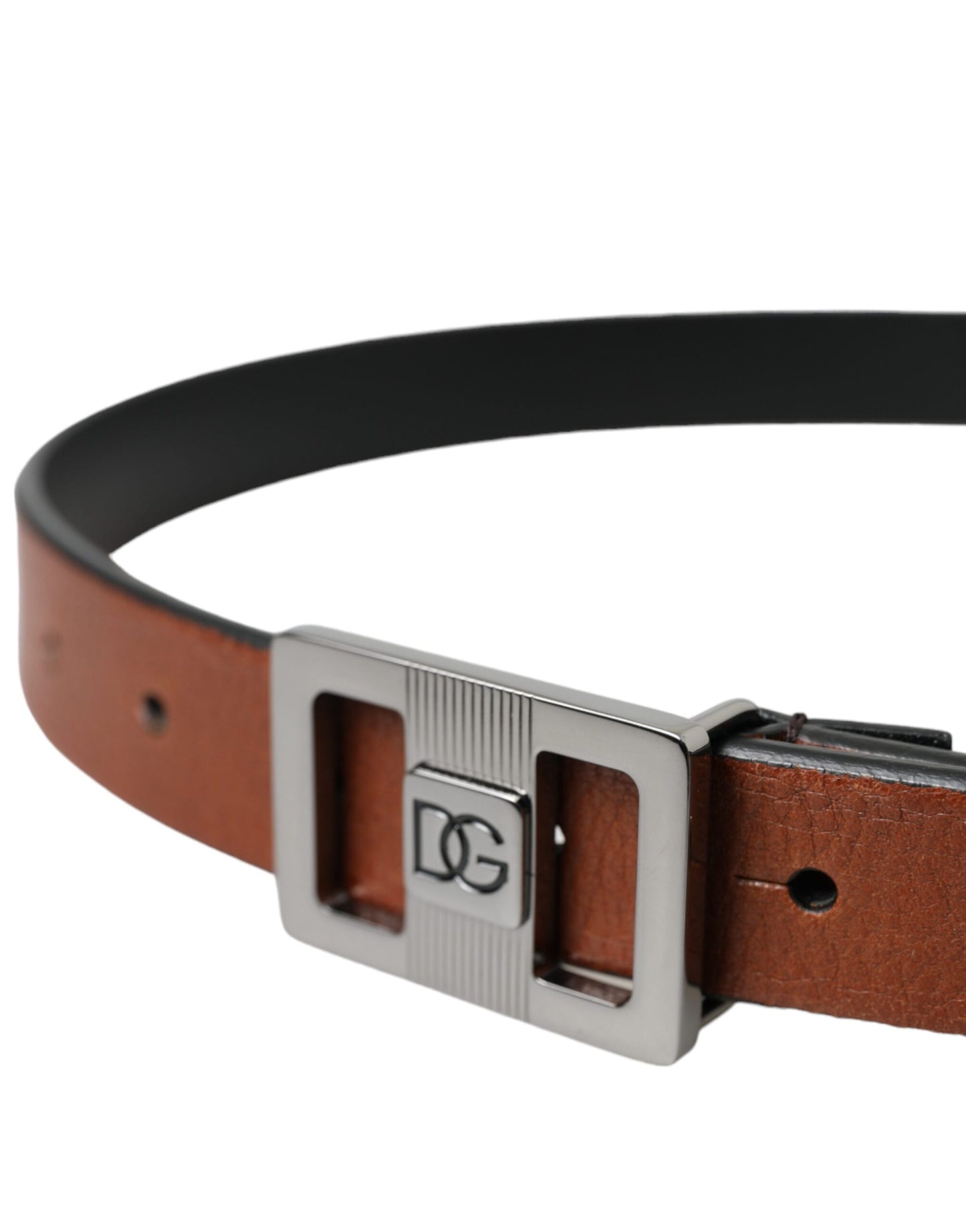  - Dark Brown Leather Square Metal Buckle Belt