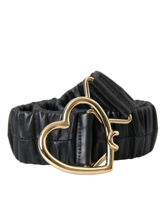  - Black Leather Gold Heart Metal Buckle Belt