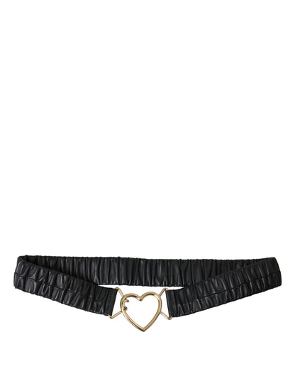  - Black Leather Gold Heart Metal Buckle Belt