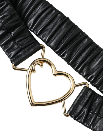  - Black Leather Gold Heart Metal Buckle Belt