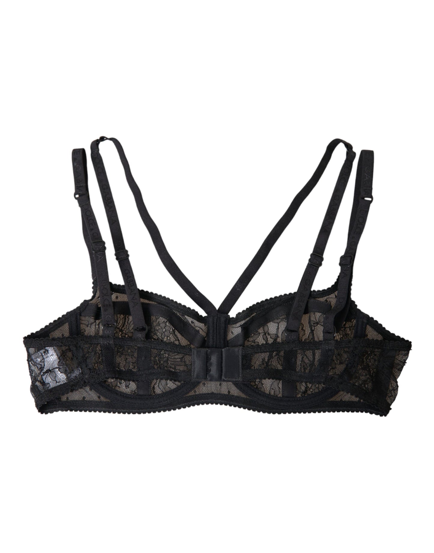  - Black Floral Lace Nylon Balconcino Bra Underwear