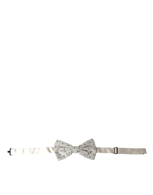  - White Black Polka Dot Polyester Bow Tie Men