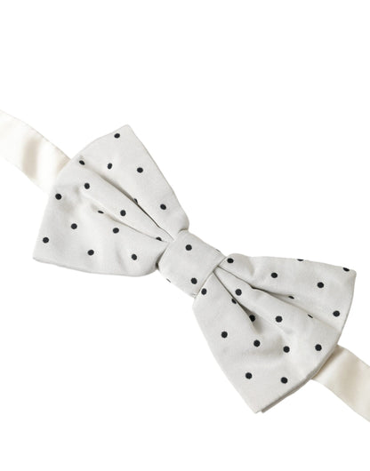  - White Black Polka Dot Polyester Bow Tie Men