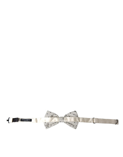  - White Black Polka Dot Polyester Bow Tie Men