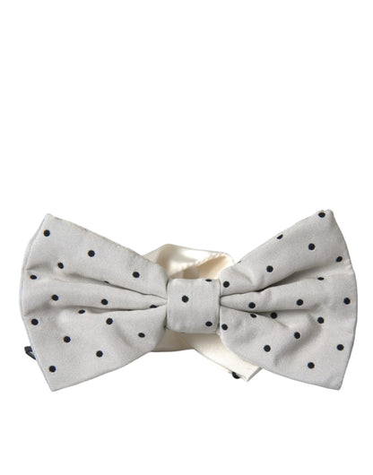  - White Black Polka Dot Polyester Bow Tie Men