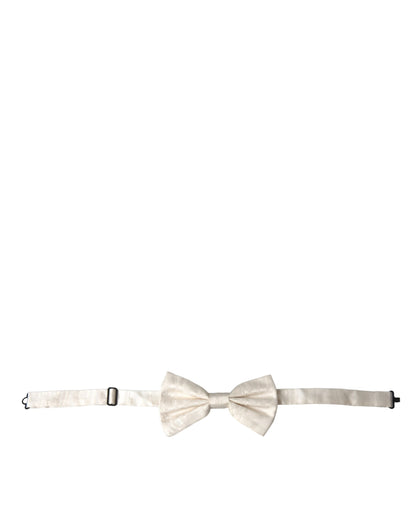  - White Jacquard Silk Adjustable Neck Men Bow Tie