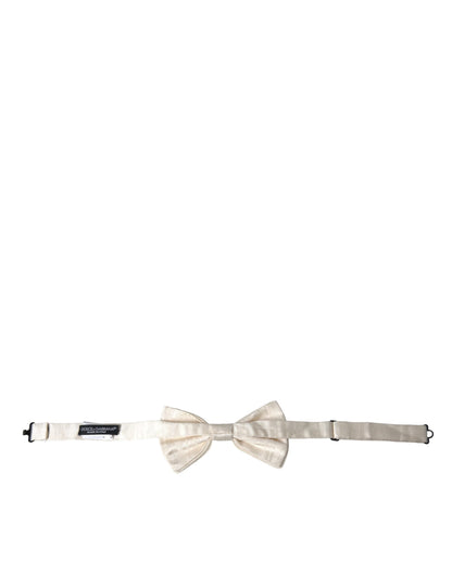  - White Jacquard Silk Adjustable Neck Men Bow Tie