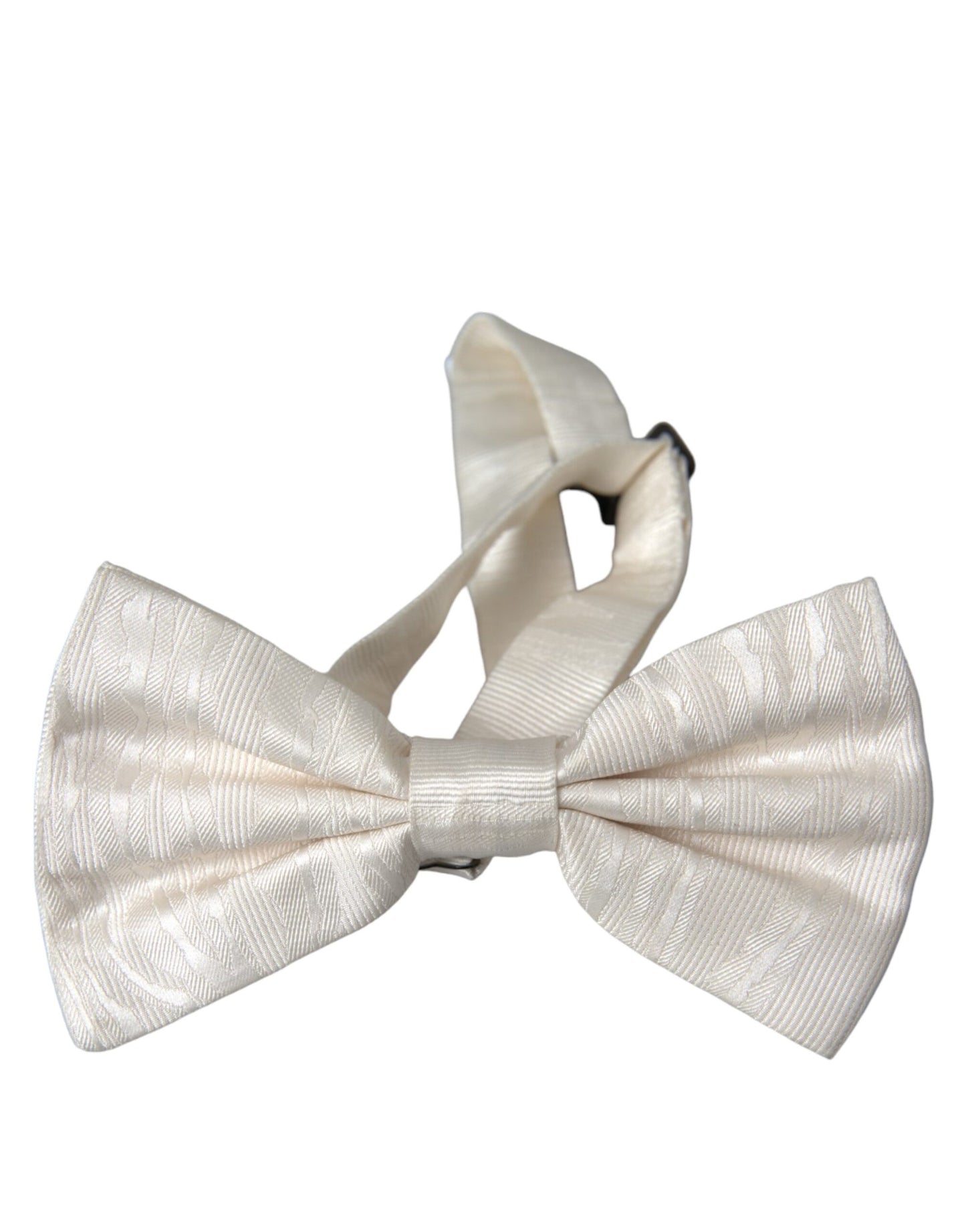  - White Jacquard Silk Adjustable Neck Men Bow Tie