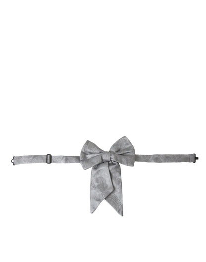  - Silver Ribbon Silk Adjustable Neck Men Bow Tie