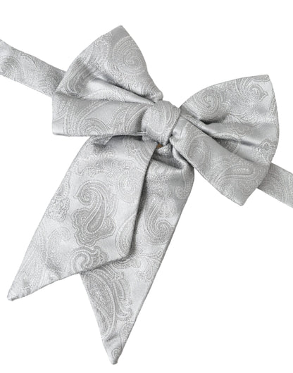  - Silver Ribbon Silk Adjustable Neck Men Bow Tie