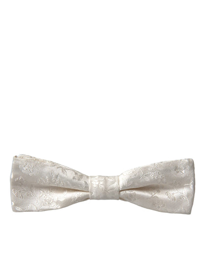  - White Floral Silk Adjustable Neck Bow Tie